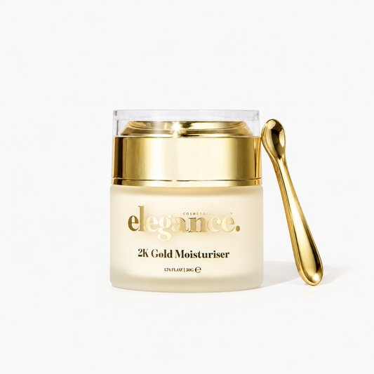 “2K Gold Moisturiser Hydrating luxury cream with 24K gold flakes, retinol, and Vitamin E for smoother, plumper skin”